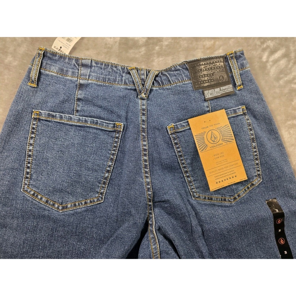 NWT Volcom Wide Leg 1991 Stoned‎ Denim Blue Jeans, Mid Rise Women's 28W 30L